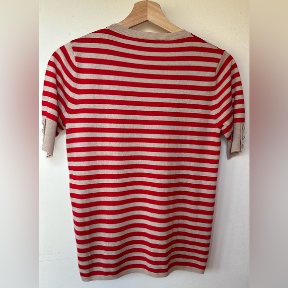 Max Mara Stagno Stripe Silk & Cashmere Sweater Top In Red/Tan NWOT - Picture 6 of 13